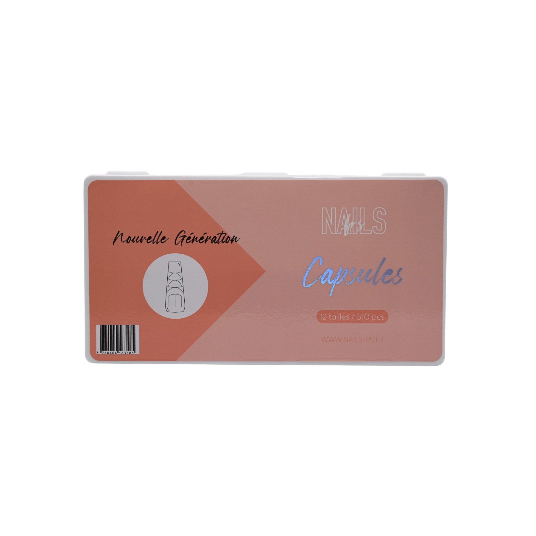 Coffret Capsules Nouvelle Génération NAILS FRS, 12 tailles et 510 pièces, étiquette corail