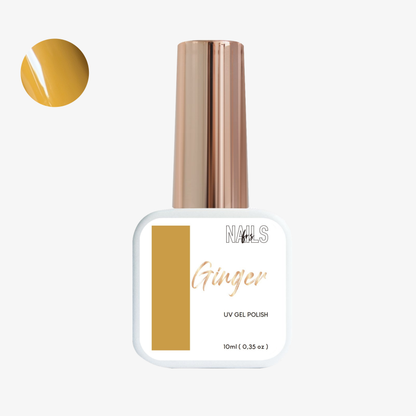 Flacon 10 ml du vernis semi-permanent Ginger NAILS FRS, pastille ronde jaune moutarde
