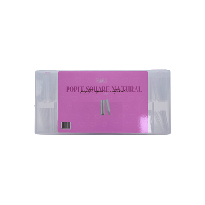 Coffret Popits 15 tailles natural square NAILS FRS, boîte transparente à étiquette rose