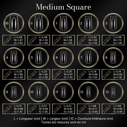 Guide tailles Cap's nails medium square - 15 tailles de capsules américaines de 00 à 13 pour tous ongles