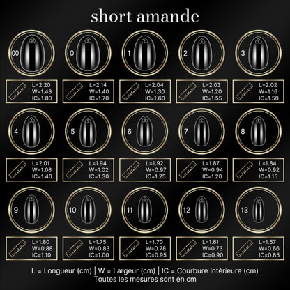 Guide tailles Cap's nails short amande - 15 tailles capsules de 0 à 14 pour tous types d'ongles